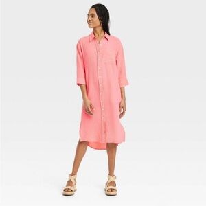 Universal Thread Women's 3/4 Sleeve Midi Shirtdress -Coral Pink